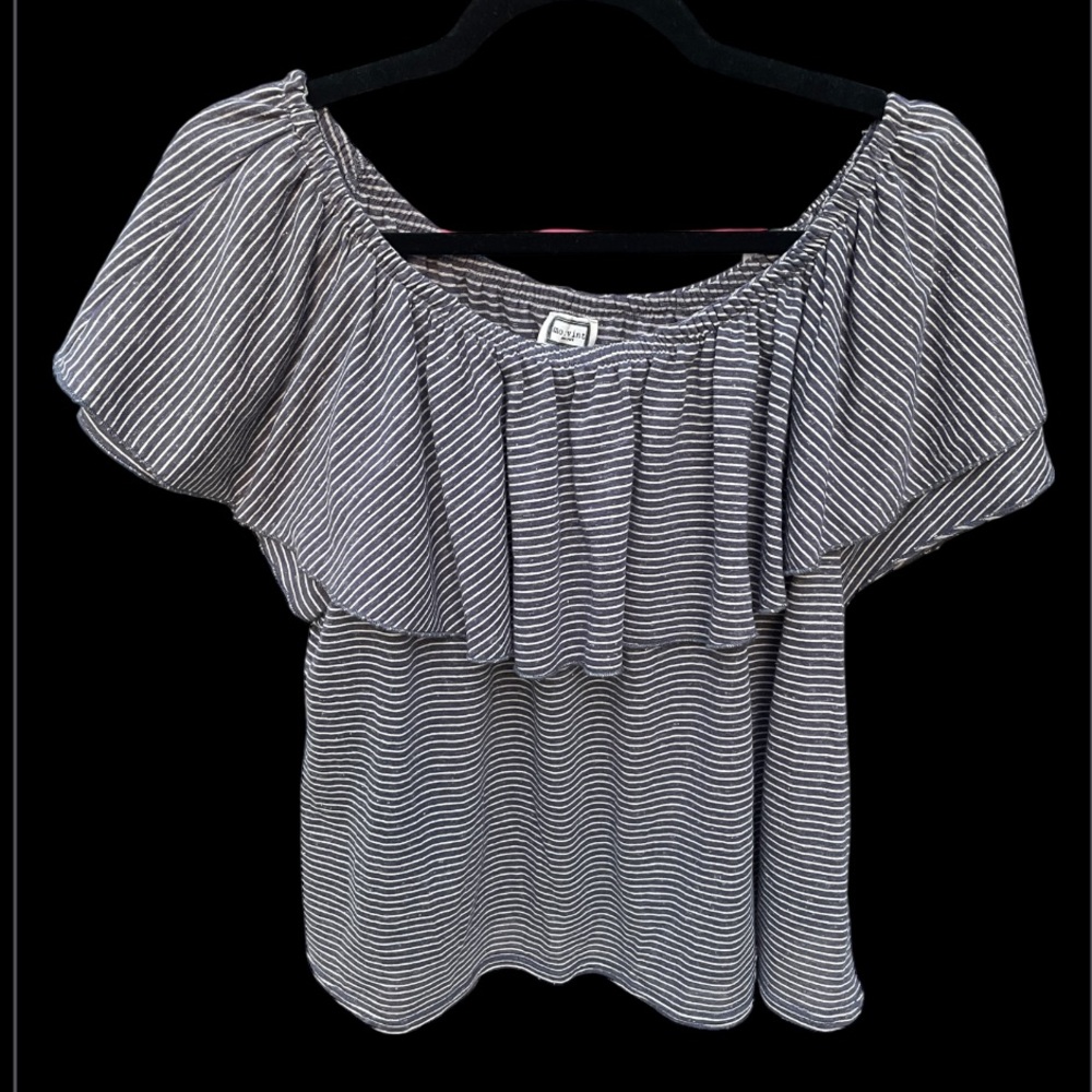 EUC Mo:Vint Gray and White Striped Blouse